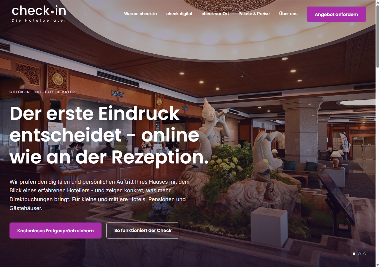 Screenshot der Startseite von checkin-hotelberater.de