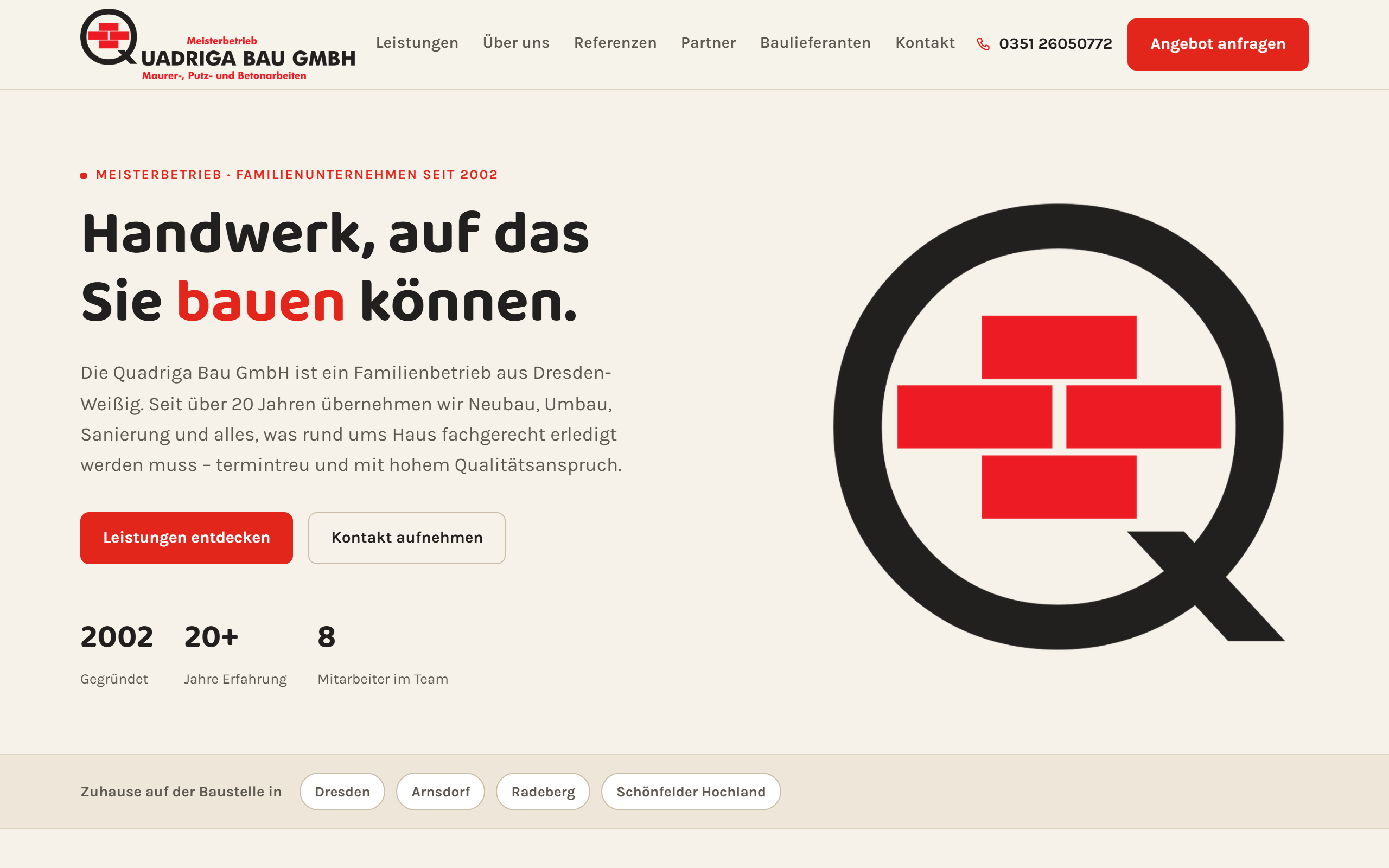 Vorschau der Website von Quadriga Bau GmbH, aktuell im Aufbau